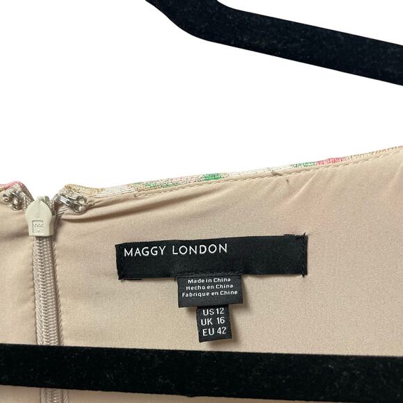 Maggy London Floral Jacquard Fit and Flare Sleeveless Dress Pink Cream Size 12 - Picture 6 of 7